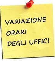 AVVISO MODIFICA ORARIO UFFICI COMUNALI DURANTE LE FESTIVITA' NATALIZIE.